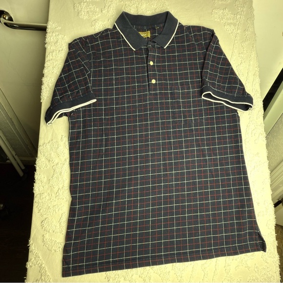 Navy Checkered Polo Shirt - Picture 1 of 4